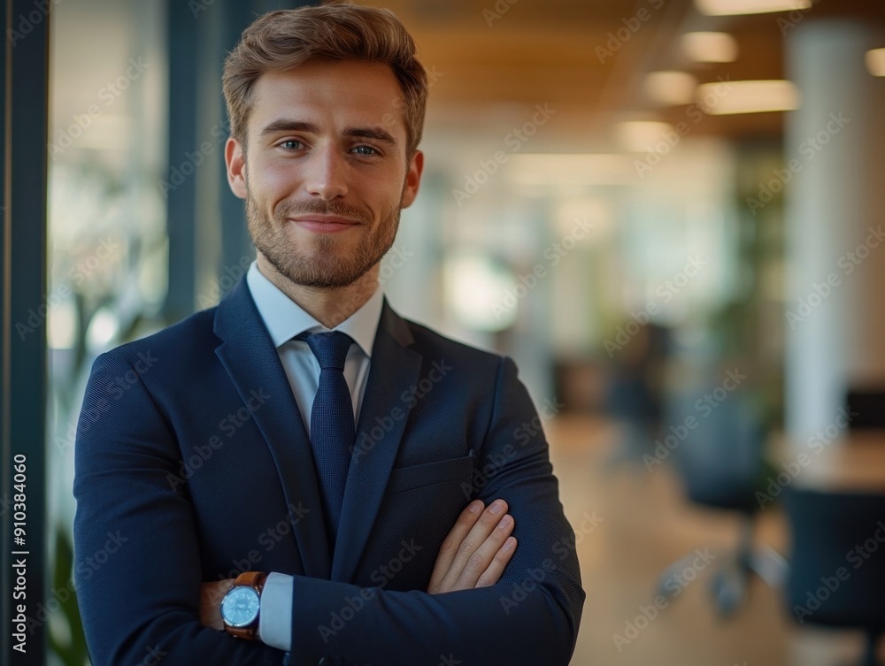 A businessman in a suit and tie standing with his arms crossed, ideal for business or professional settings A businessman in a suit and tie standing with his arms crossed, ideal for business or professional settings