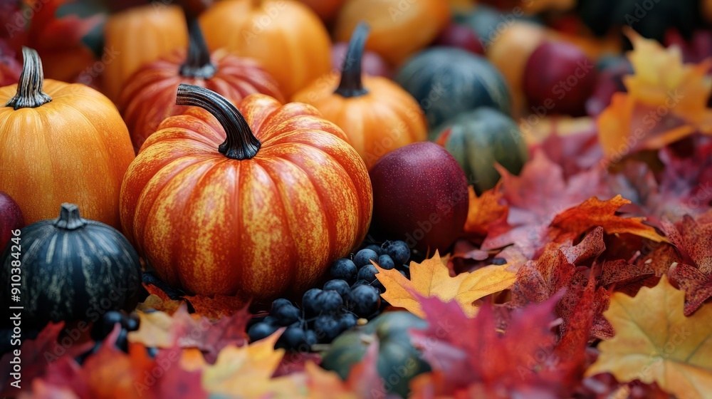 festive autumn scene with arrangement of colorful pumpkins vibrant fall leaves and seasonal fruits creating warm and inviting thanksgiving display festive autumn scene with arrangement of colorful pumpkins vibrant fall leaves and seasonal fruits creating warm and inviting thanksgiving display