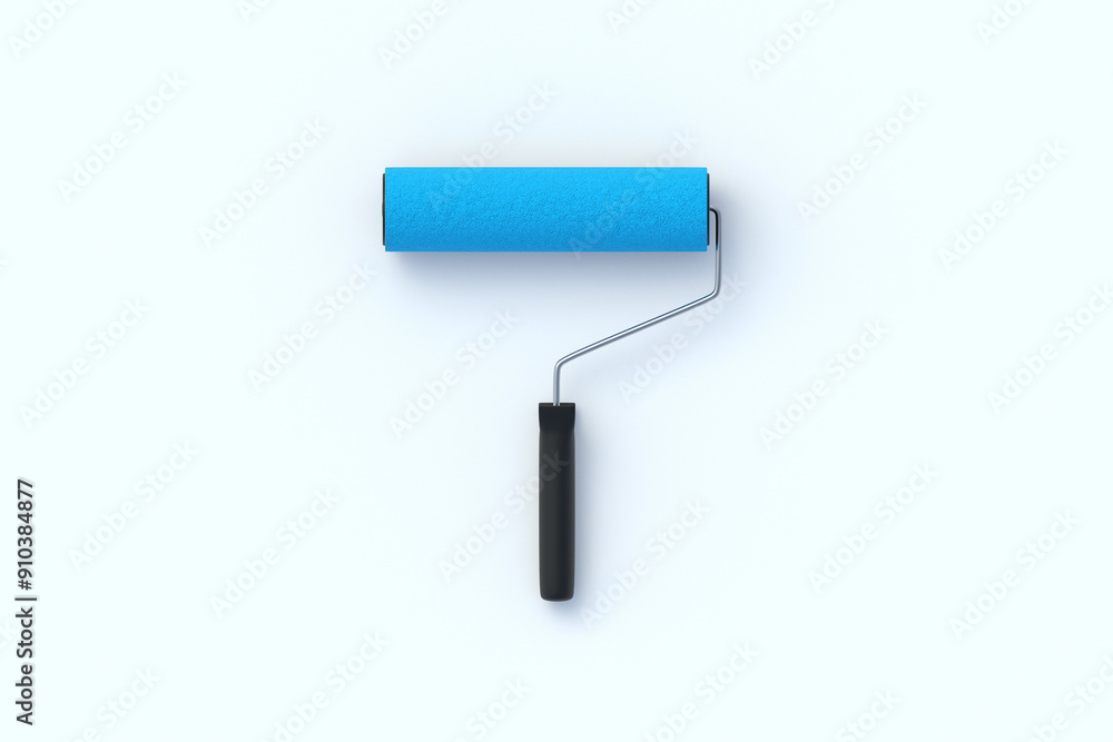 One paint roller on gray background. Tool for renovation. Housework equipment. Professional instrument. Top view. 3d render One paint roller on gray background. Tool for renovation. Housework equipment. Professional instrument. Top view. 3d render