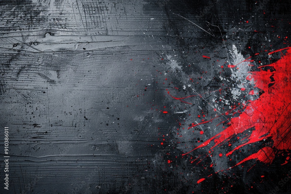 Fototapeta premium Dark, textured background with a vibrant red splash in one corner for a striking and bold contrast
