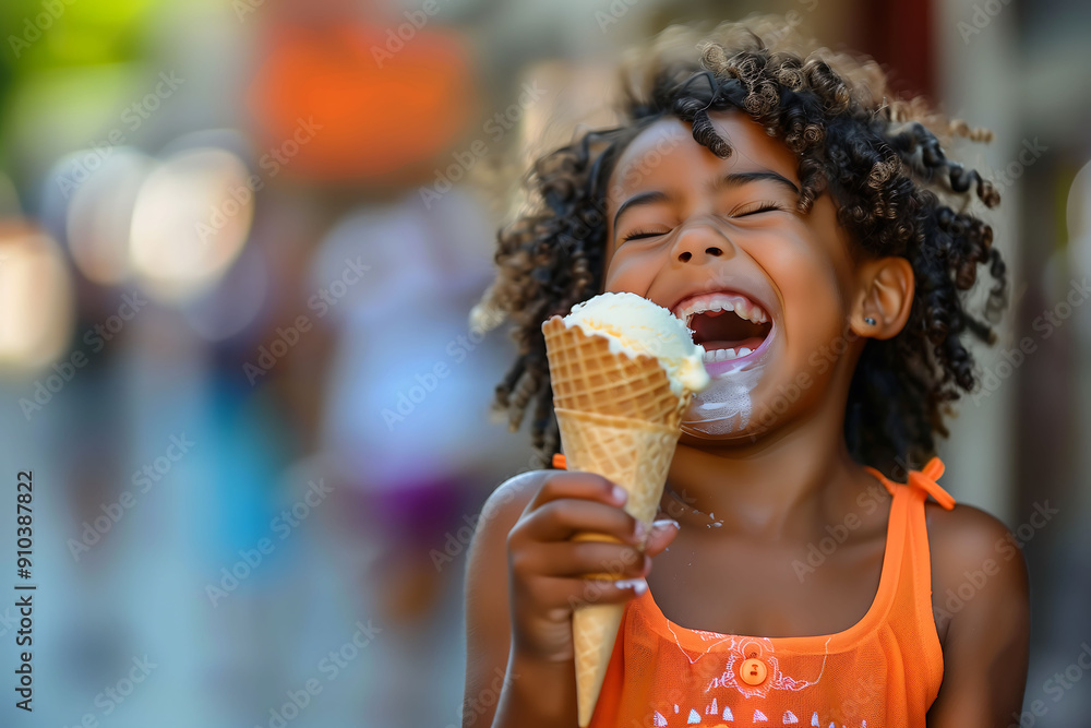 Little Girl Laughing with Ice Cream Cone Little Girl Laughing with Ice Cream Cone