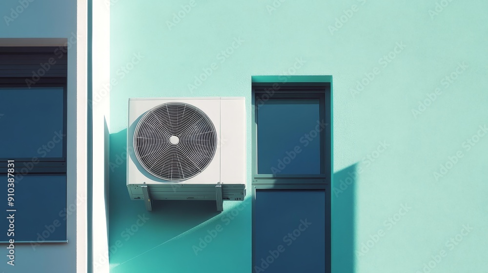 Modern Air Conditioner Unit on Mint Green Wall with Window - A modern ...