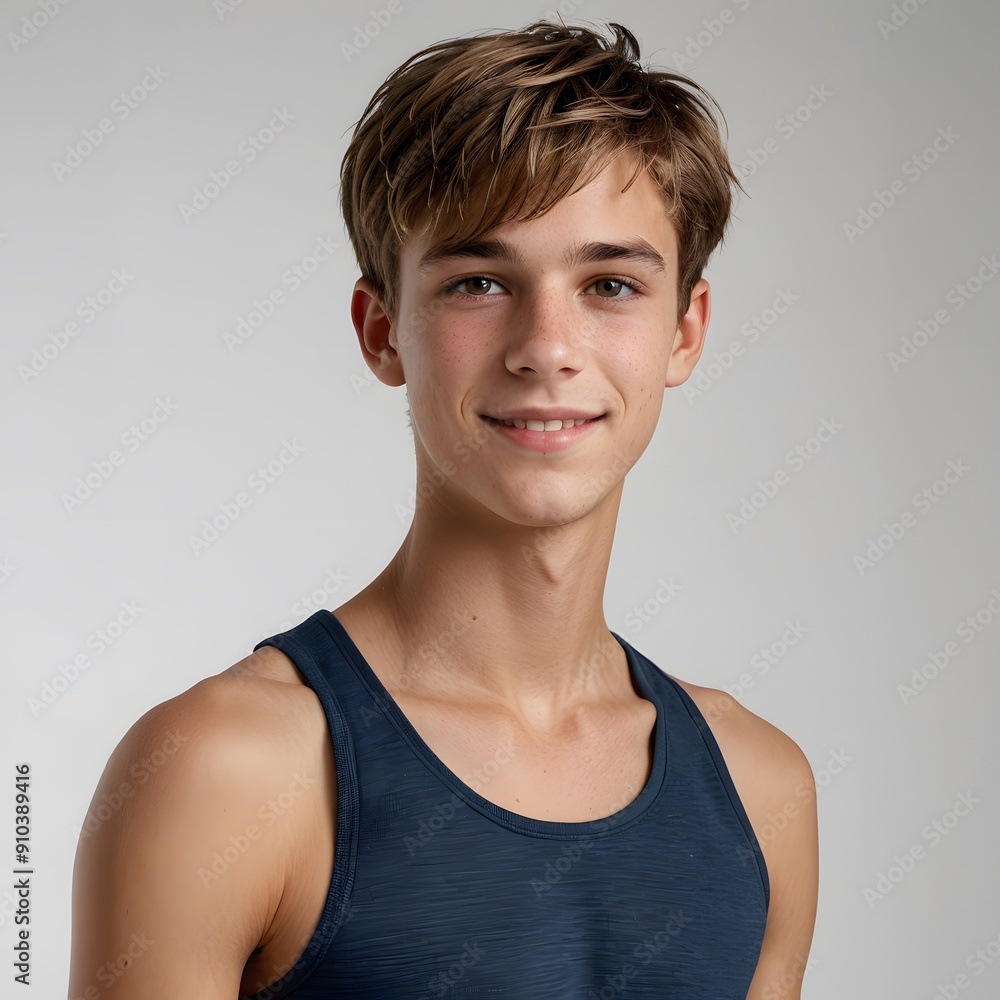 teenage boy smiling navy tank top teenage boy smiling navy tank top