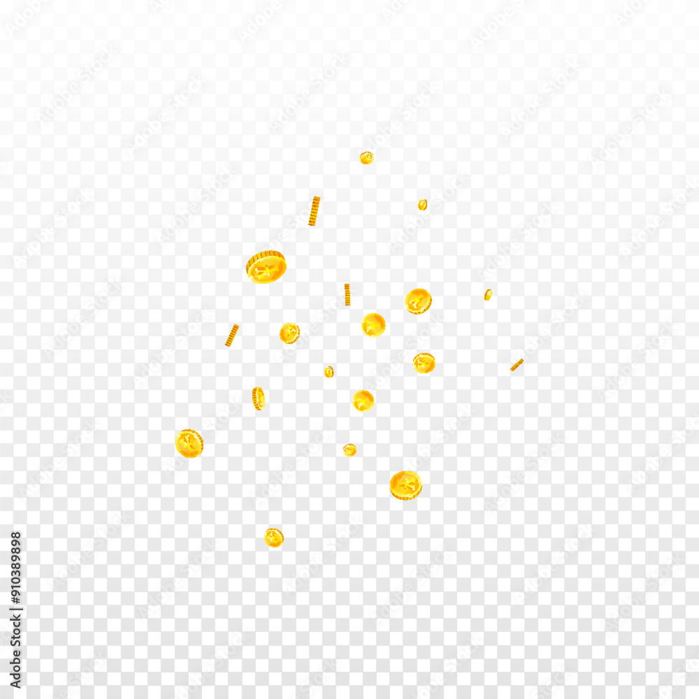 Japanese yen coins falling. Scattered gold JPY Japanese yen coins falling. Scattered gold JPY