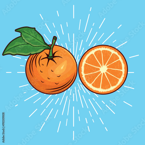 Orange Fruits and comic cartoon with colorful color
