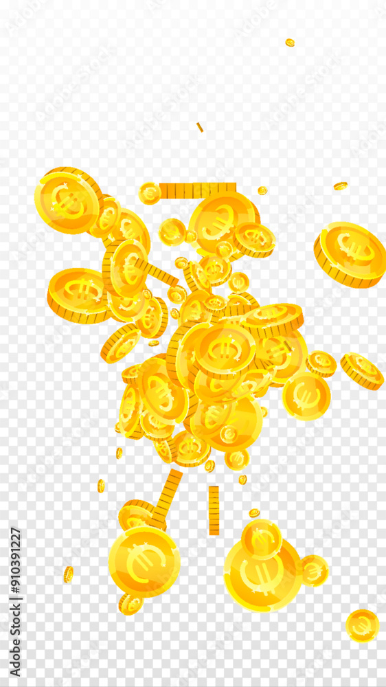 European Union Euro coins falling. Scattered gold European Union Euro coins falling. Scattered gold