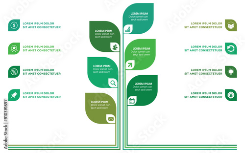 Tree Infographic Chart with Icons and Placeholder Text