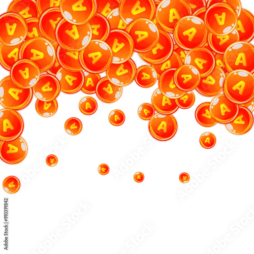 Vitamin A round capsules scattered randomly.