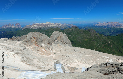 mountain range of the European Alps of Northern Italy in summer seen from the Marmolada glacier photo