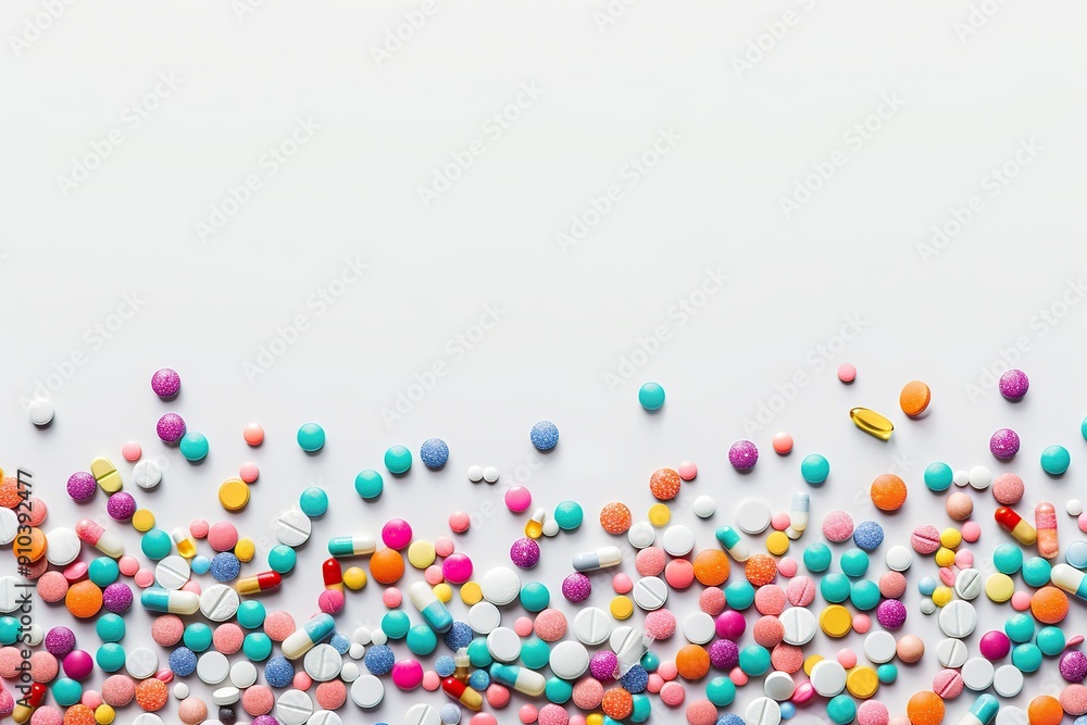 Colorful medicine pills with copyspace on white background Colorful medicine pills with copyspace on white background