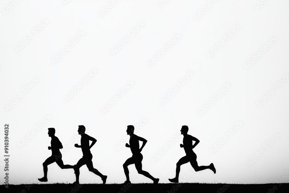 Obraz premium silhouette of a group of runners running together, white background, isolated, race pack, race group