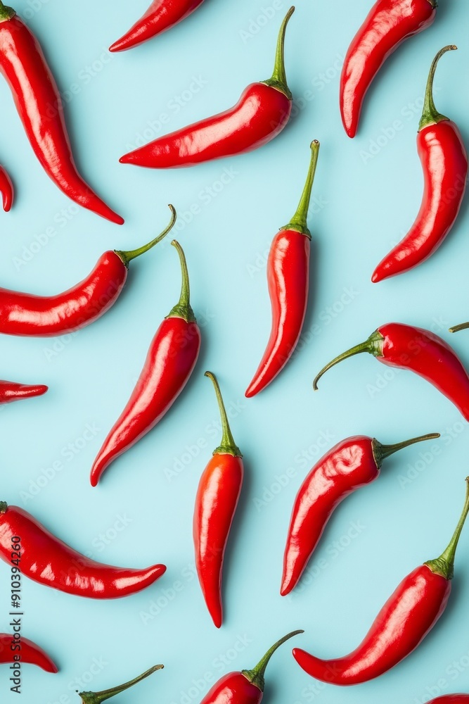 Flat-lay composition with fresh chili peppers on a color background. Flat-lay composition with fresh chili peppers on a color background.