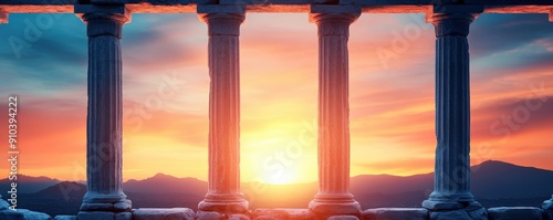 Sunset view through four pillars.