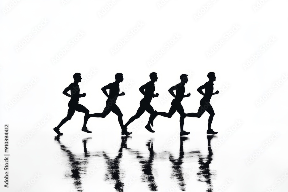 silhouette of a group of runners running together, white background, isolated, race pack, race group silhouette of a group of runners running together, white background, isolated, race pack, race group