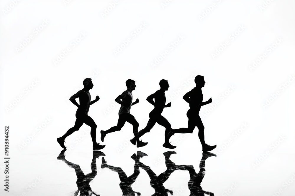 silhouette of a group of runners running together, white background, isolated, race pack, race group silhouette of a group of runners running together, white background, isolated, race pack, race group