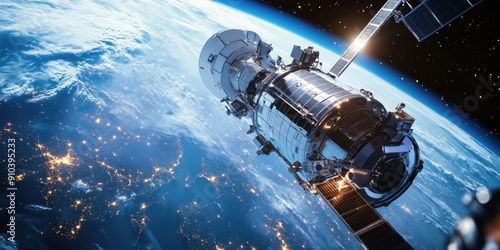 Fototapeta Naklejka Na Ścianę i Meble -  A futuristic space station situated inside the Earth, with a stunning inner landscape