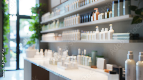Background Blur of a retail store that sells hair care and beauty products