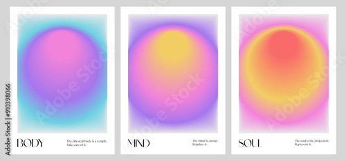 Positive Aura Gradient poster. Body, mind, soul bundle digital art. Y2k style blurred gradient. Aura aesthetic. Colourful spiritual poster. Trendy wall art. Red, pink, yellow. Print, wallpaper, web