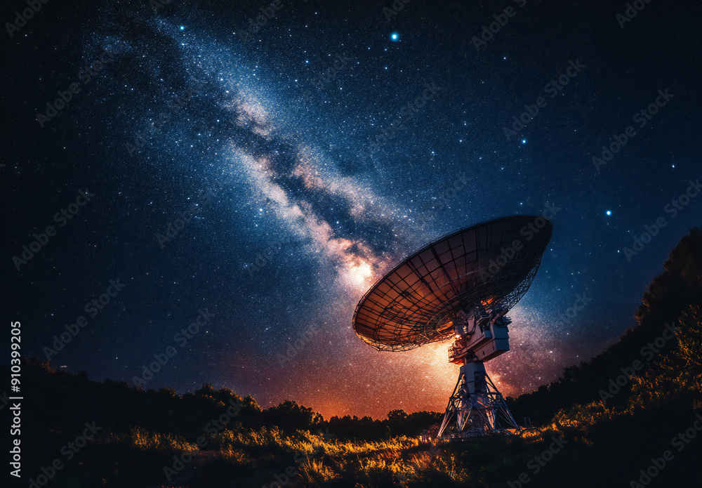 Radio Telescope against the backdrop of the bright Milky Way galaxy Radio Telescope against the backdrop of the bright Milky Way galaxy
