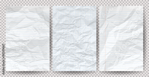 Set of white clean crumpled papers