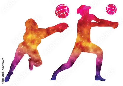 Colorful watercolor Volleyball Player woman vector art