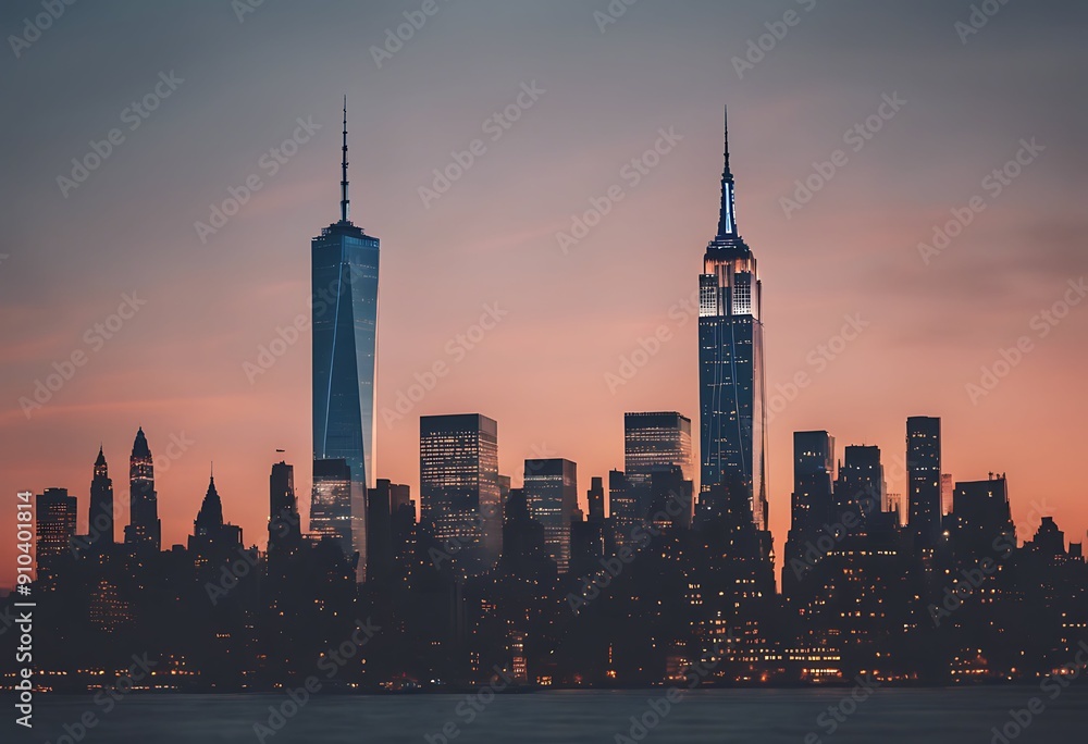 Obraz premium urban New York sunset City skyline Beautiful skyscrapers Panorama Aerial View Manhattan Street Building Cityscape Popular Sky Nyc Usa Ny Dusk American Architecture Roof B