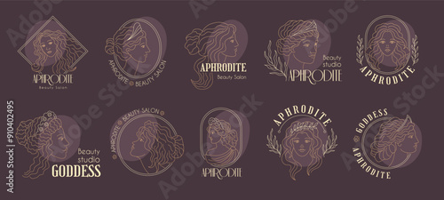 Aphrodite. Beauty woman logo or badges aphrodite greek goddess recent vector business identity logo templates