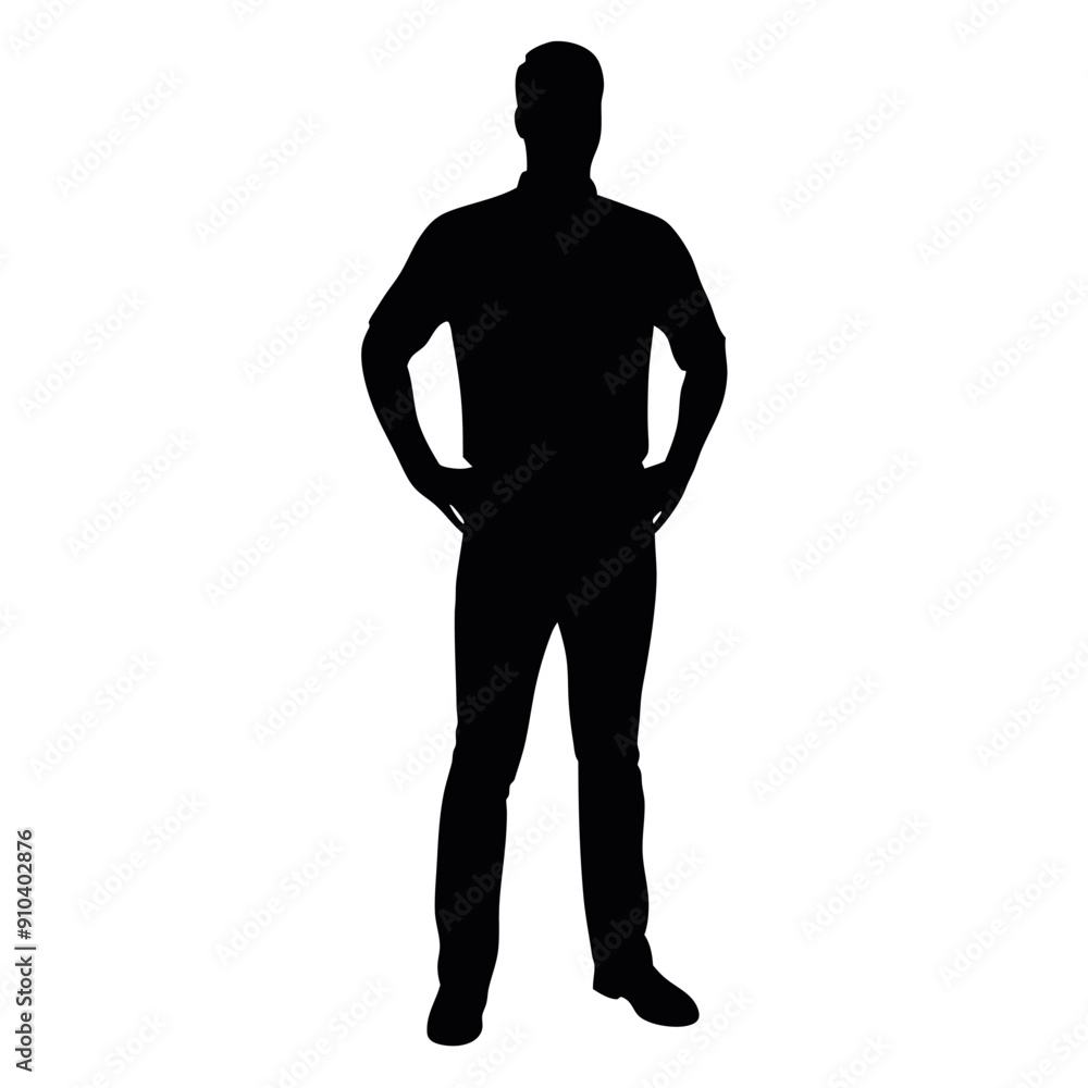 vector silhouette of a man dressed in a shirt and jeans standing with hands on hips, side view vector silhouette of a man dressed in a shirt and jeans standing with hands on hips, side view