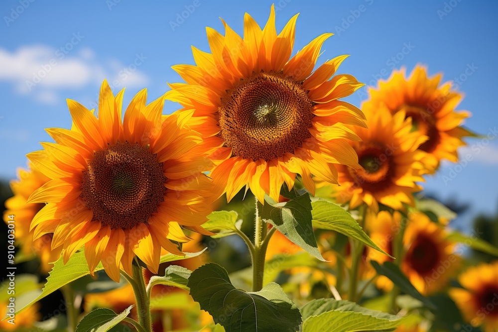 Obraz premium A group of sunflowers towering over the other flowers in a sunny field