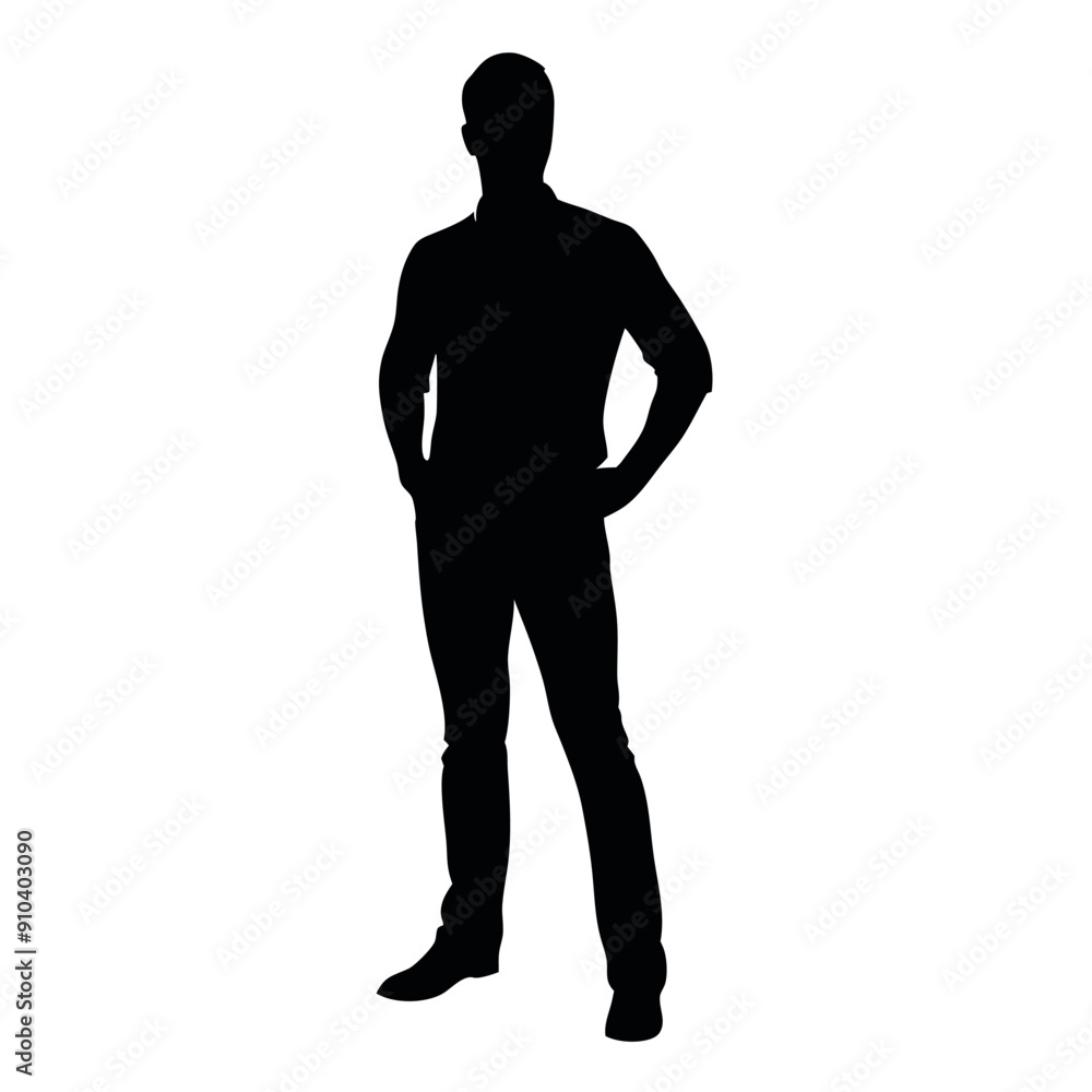vector silhouette of a man dressed in a shirt and jeans standing with hands on hips, side view vector silhouette of a man dressed in a shirt and jeans standing with hands on hips, side view