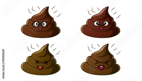 Cute poop excrement character for bristol poop scale. Different type, cartoon vector icons isolated. Flat design vector clipart illustration.