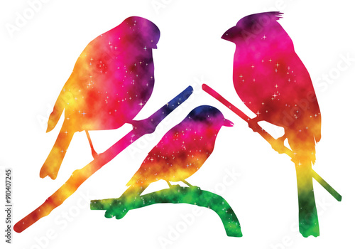 Colorful watercolor Flying Bird Silhouette vector photo