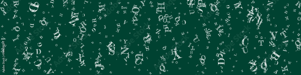 Scattered letters of latin alphabet. White chalk Scattered letters of latin alphabet. White chalk