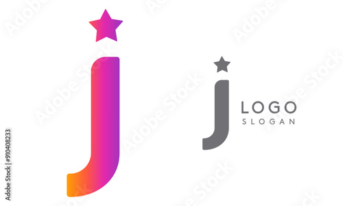 Letter j star, vibrant gradient colored logo for media, entertainment, technology, startup, social networking, communication, digital marketing industries. Vector illustration