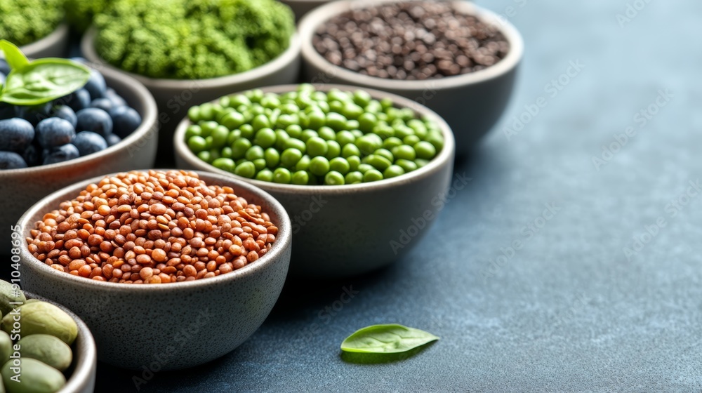 Assorted Lentils, Berries, and Peas in Bowls Assorted Lentils, Berries, and Peas in Bowls