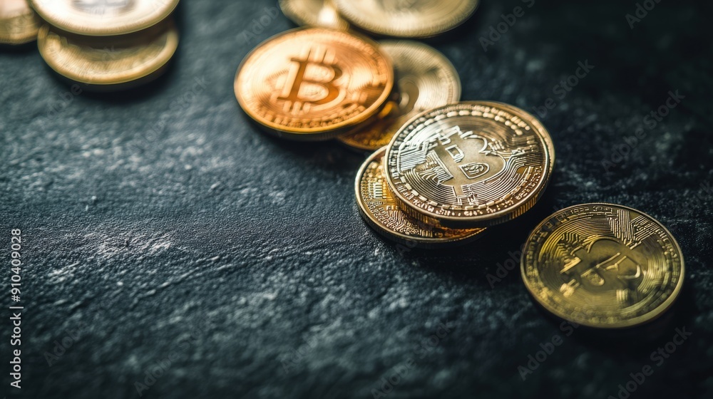 Bitcoin and other cryptocurrency coins on a dark background Bitcoin and other cryptocurrency coins on a dark background
