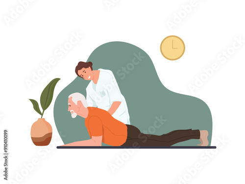 Old man receiving physical therapy.