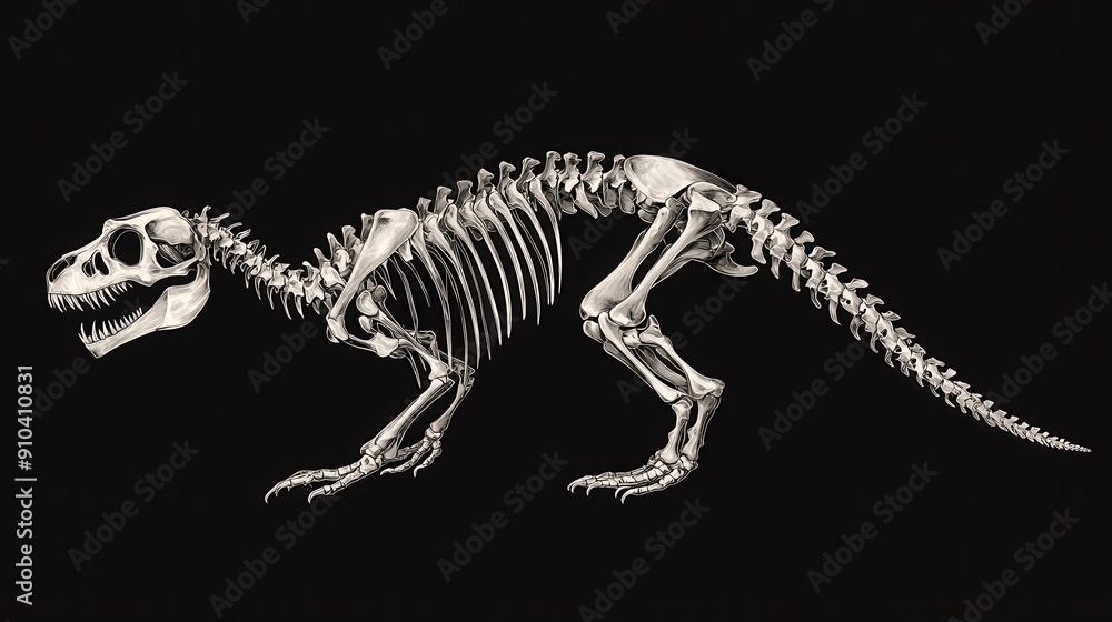 A detailed depiction of a dinosaur skeleton, showcasing its unique bone structure and prehistoric features against a dark background. A detailed depiction of a dinosaur skeleton, showcasing its unique bone structure and prehistoric features against a dark background.