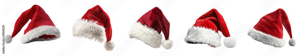 Pack of Santa hat set against transparent background Pack of Santa hat set against transparent background