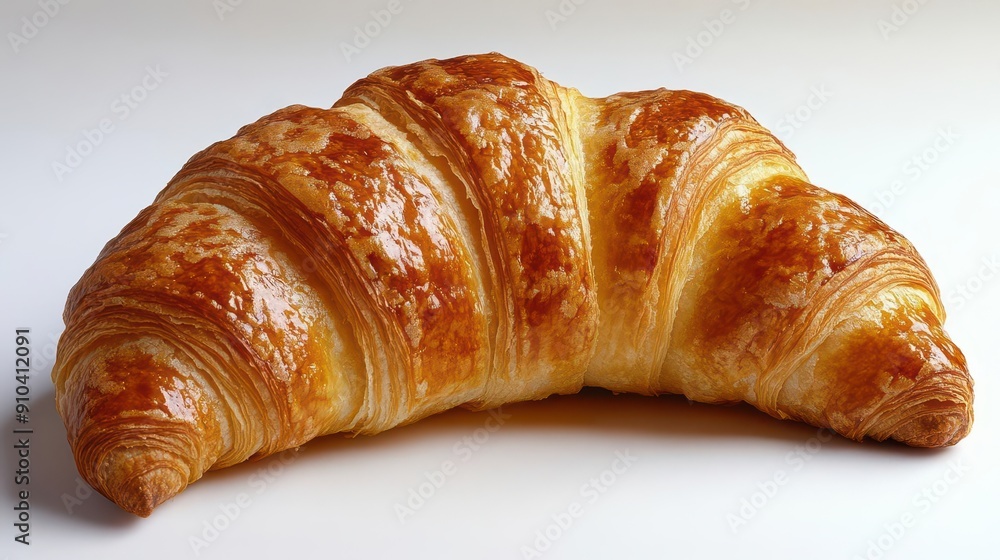 goldenbrown croissant on crisp white background flaky layers visible buttery sheen on surface appetizing closeup with soft shadows enhancing texture goldenbrown croissant on crisp white background flaky layers visible buttery sheen on surface appetizing closeup with soft shadows enhancing texture