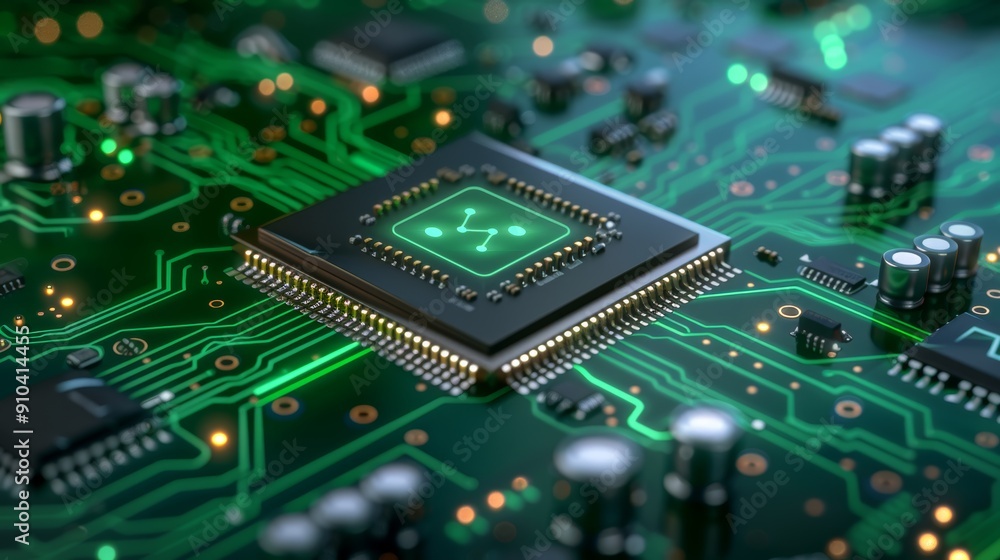 Close-Up of Microchip on Circuit Board Close-Up of Microchip on Circuit Board