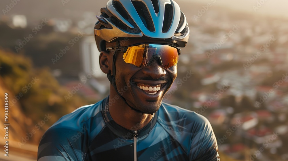 Scenic city ride with a smiling cyclist Scenic city ride with a smiling cyclist