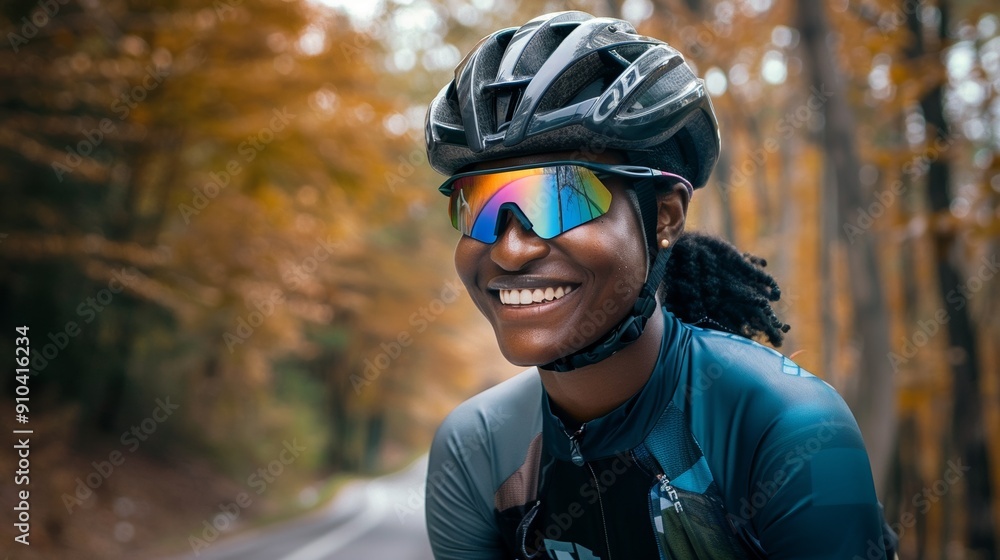 Joyful African American cyclist enjoying mountain views Joyful African American cyclist enjoying mountain views