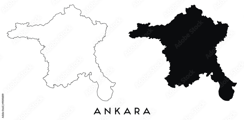 Naklejka premium Ankara map outline and black silhouette vector