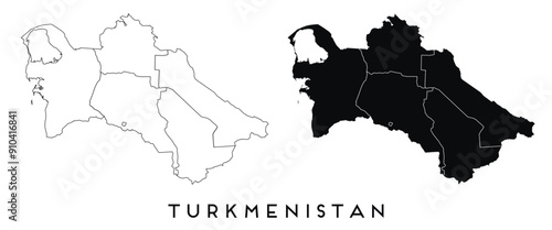 Turkmenistan map of regions districts vector black on white and outline