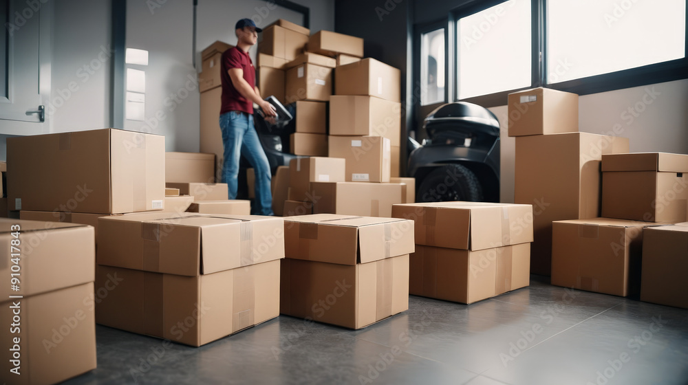 Man Standing in Front of Pile of Boxes Man Standing in Front of Pile of Boxes