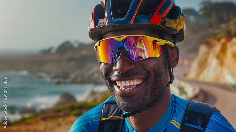 Coastal cycling adventure with a smiling man Coastal cycling adventure with a smiling man