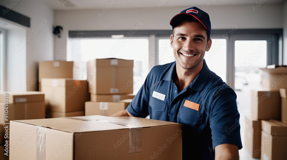Man Holding Box in Room Filled With Boxes Man Holding Box in Room Filled With Boxes