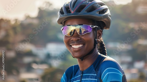 Urban cycling adventure with a happy woman cyclist