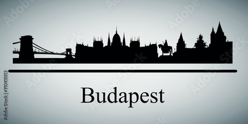 The city skyline. Budapest. Silhouettes of buildings. Vector on a gray background